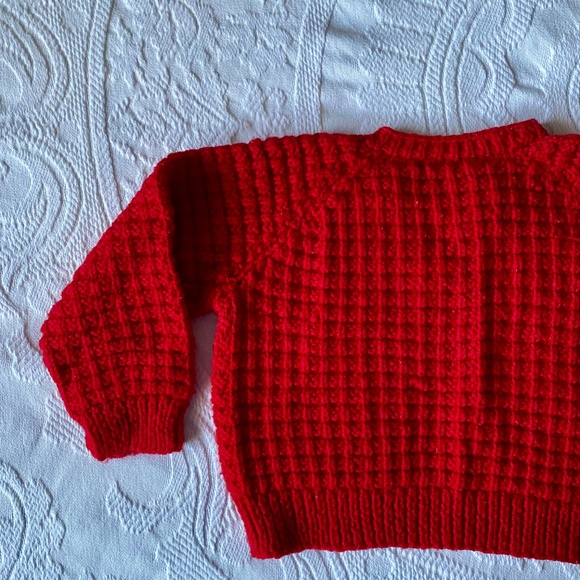 Vintage Red Hand Knit 18-24 Months Baby Sweater - Picture 6 of 7